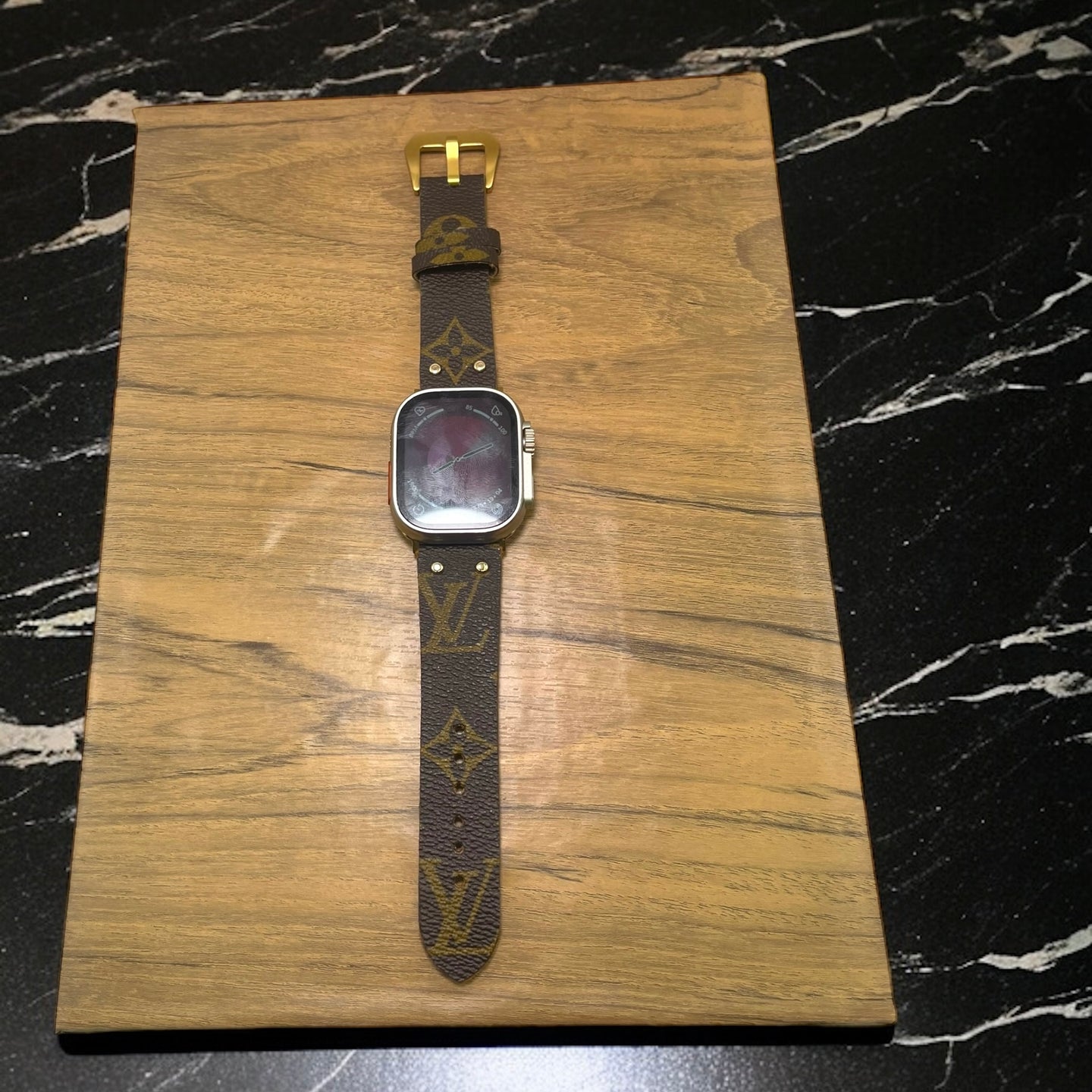 Custom Lv Apple Watch band Gold
